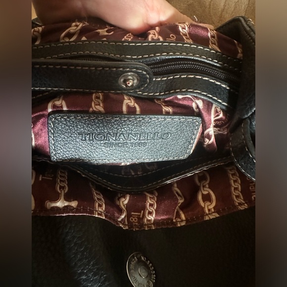 Tignanello Handbag Black Genuine Pebbled Leather Dual Handle Purse Satchel - Picture 8 of 14